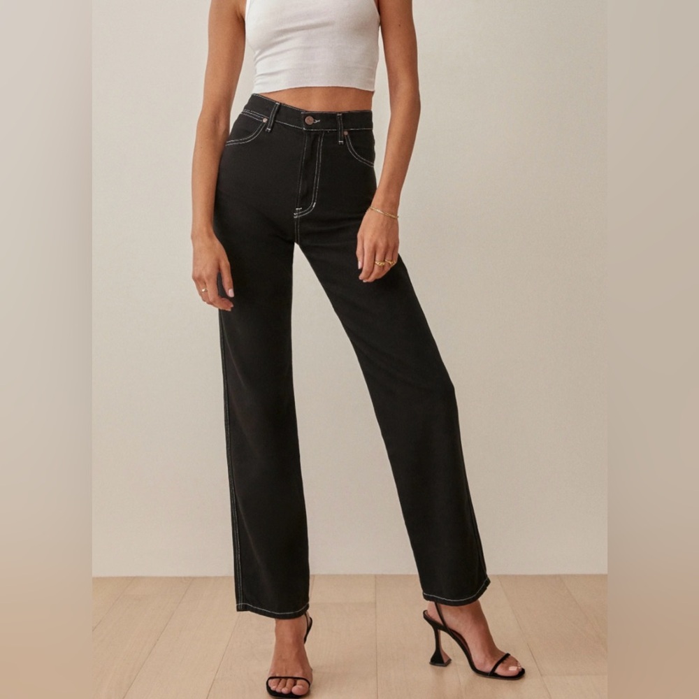 Reformation Size 25 • Cowboy Jeans High Rise Straight Leg Jeans Black - Picture 1 of 5